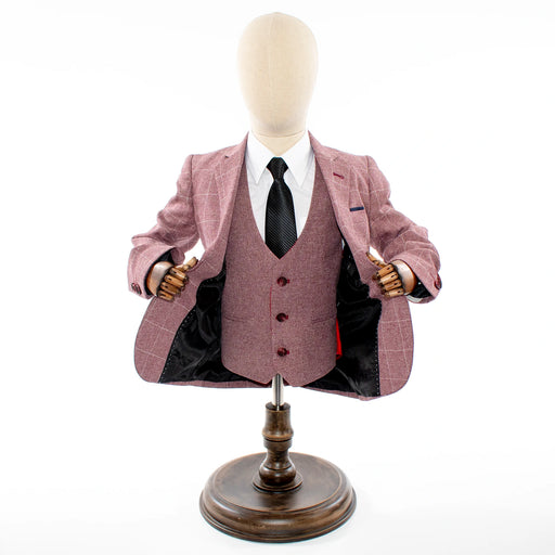 Kids' Light Burgundy Windowplane Plaid 3-Piece Suit