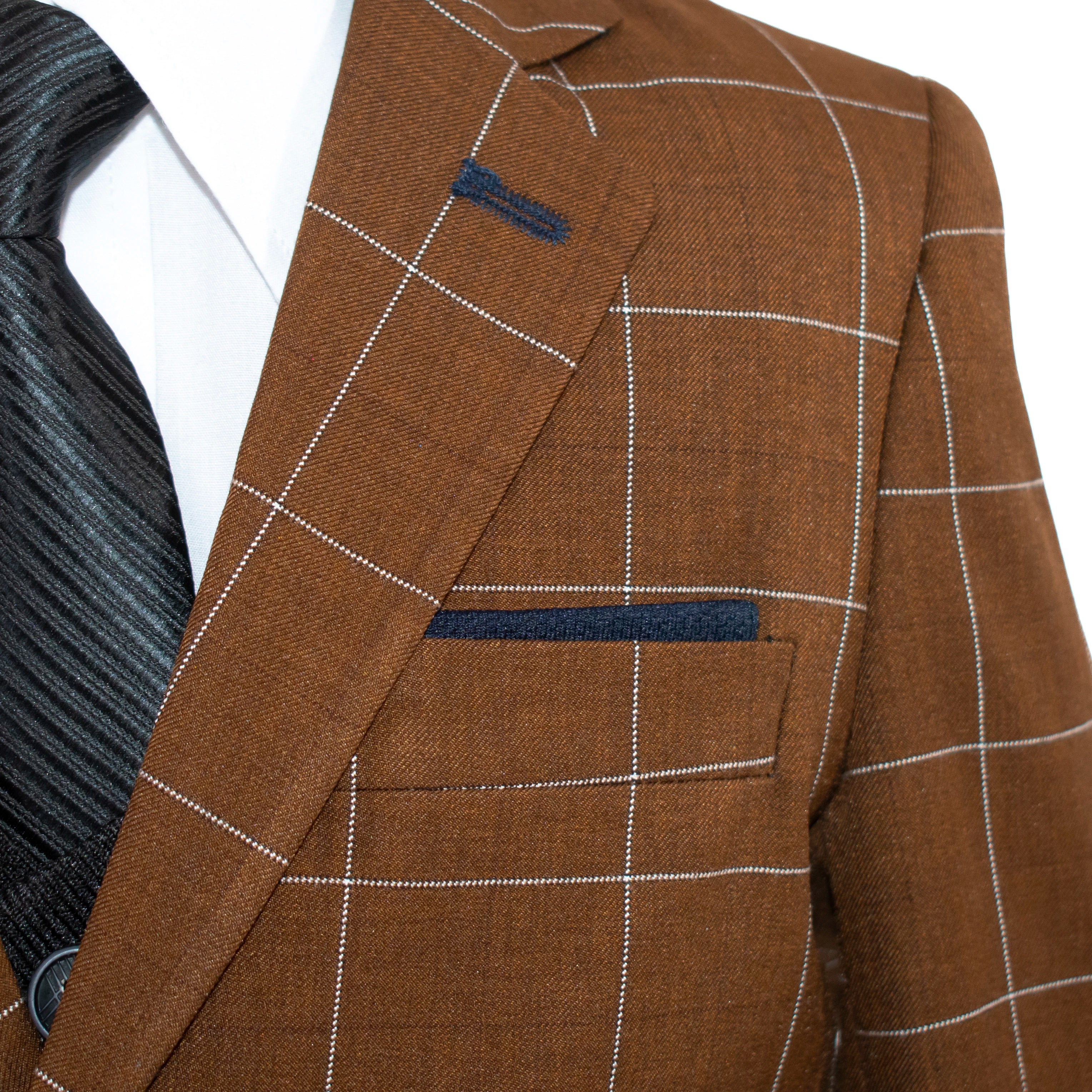 Kids' Chocolate Brown Windowplane Plaid 3-Piece Suit
