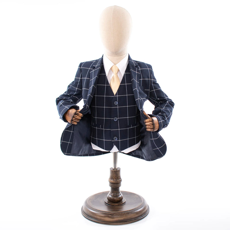 Kids' Sand Brown Windowpane Plaid 3-Piece Suit