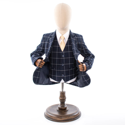 Kids' Sand Brown Windowpane Plaid 3-Piece Suit