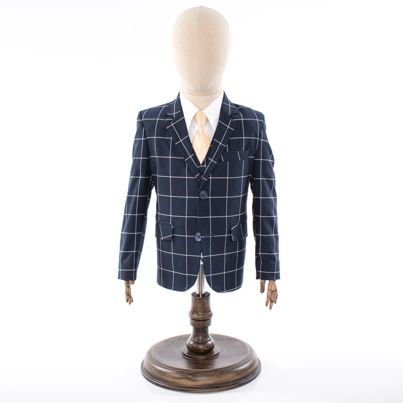 Kids' Sand Brown Windowpane Plaid 3-Piece Suit
