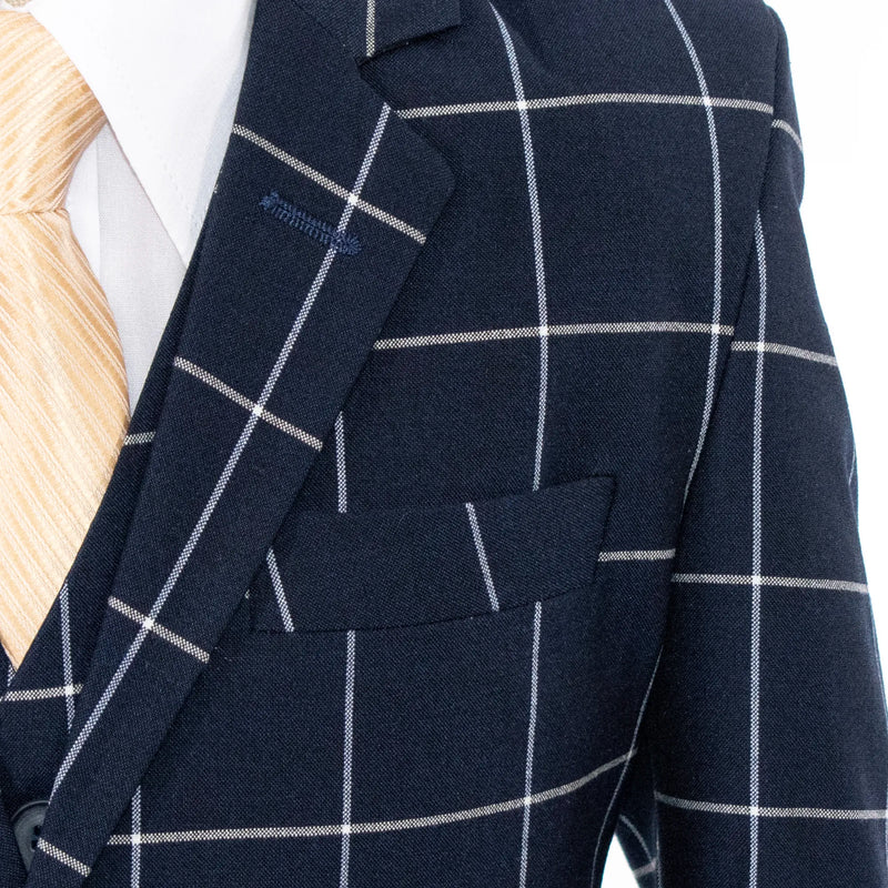 Kids' Sand Brown Windowpane Plaid 3-Piece Suit