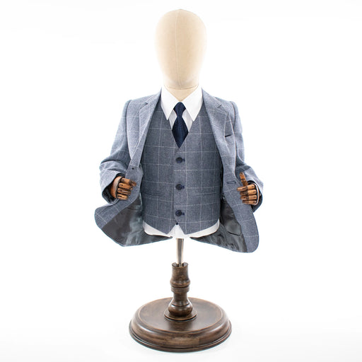 Kid's Gray WIndowpane Plaid 3-Piece Suit