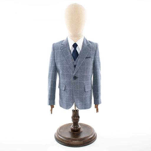 Kid's Gray WIndowpane Plaid 3-Piece Suit