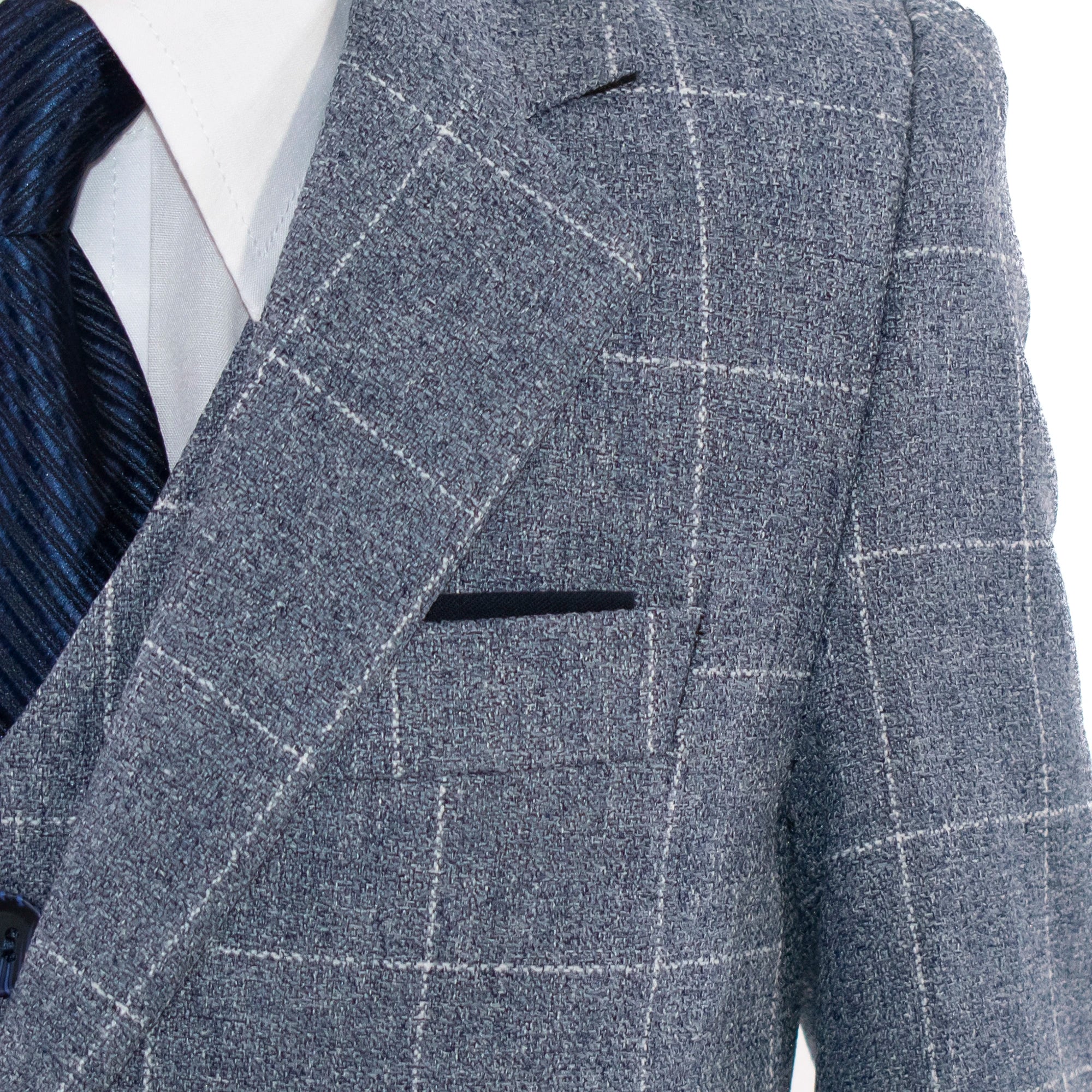 Kid's Gray WIndowpane Plaid 3-Piece Suit