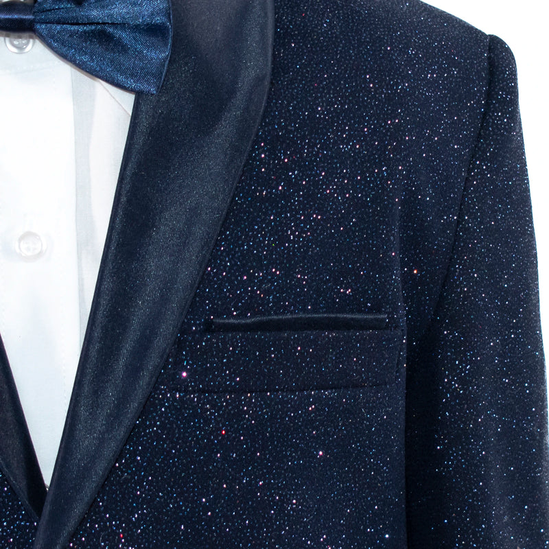 Kids' Navy Blue Rose Glitter Tuxedo