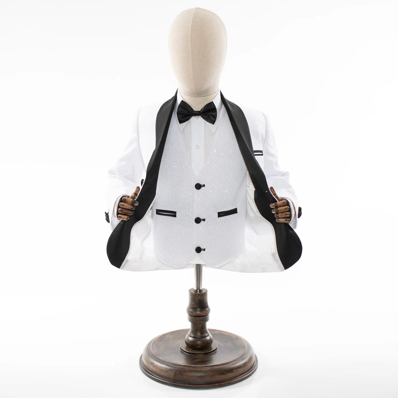 Kids' White Glitter Tuxedo