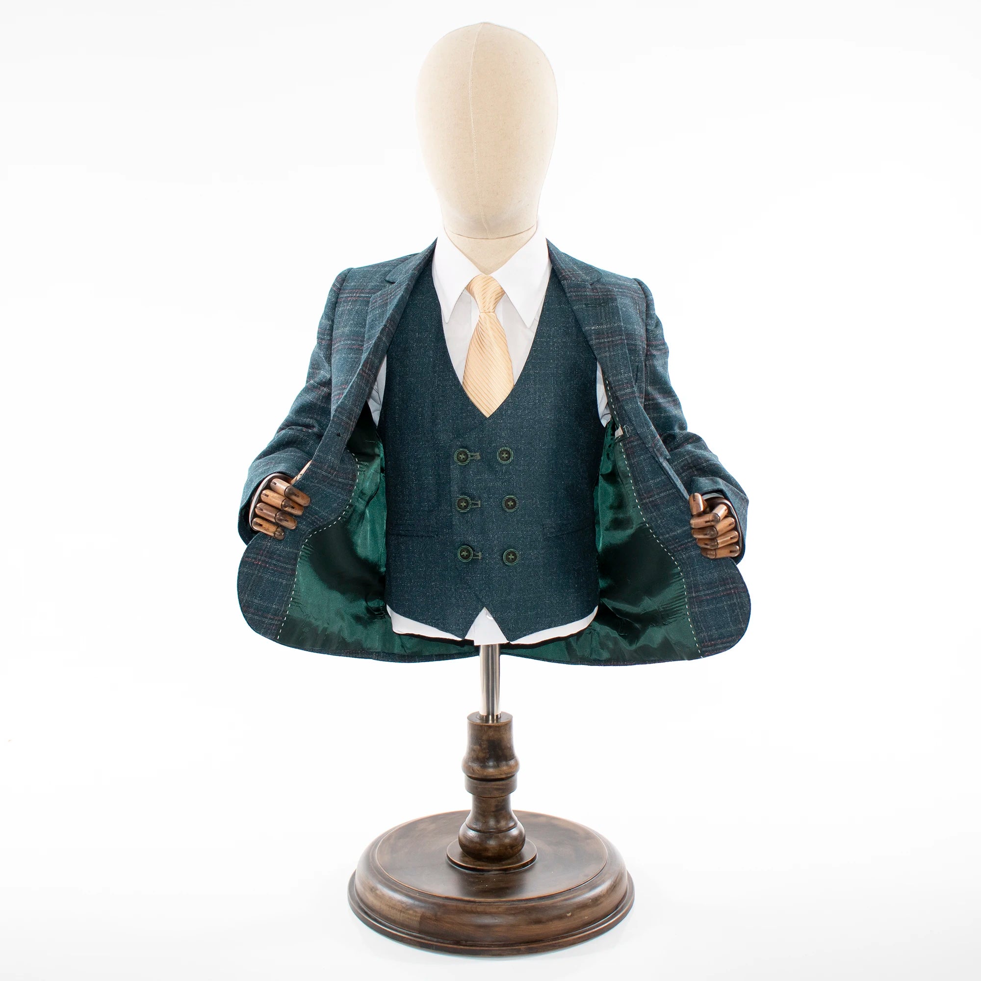 Kid's Teal Green Plaid 3-Piece Suit