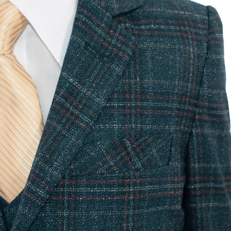 Kid's Teal Green Plaid 3-Piece Suit