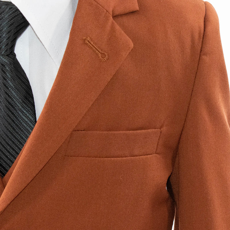 Brown 3-Piece Kids' Suit With Notch Lapels