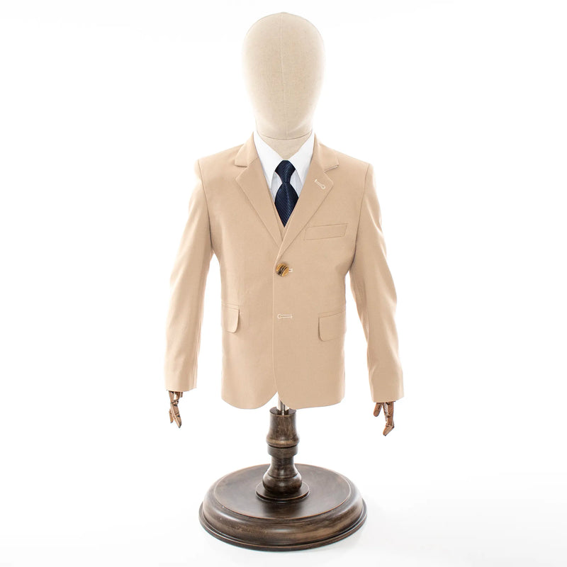Khaki 3-Piece Kids' Suit With Notch Lapels