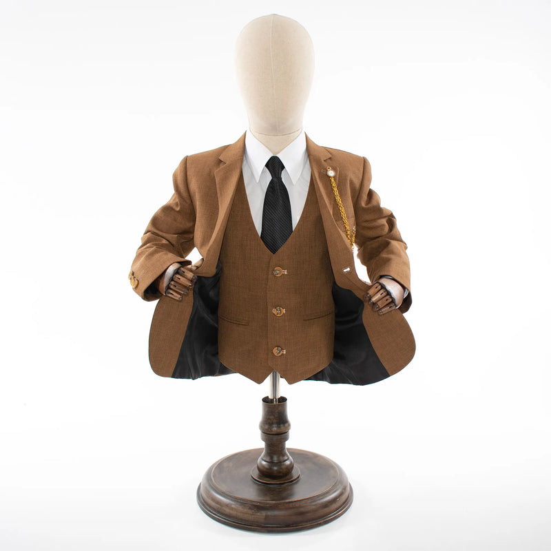 Kids' Brown Twill 3-Piece Suit 