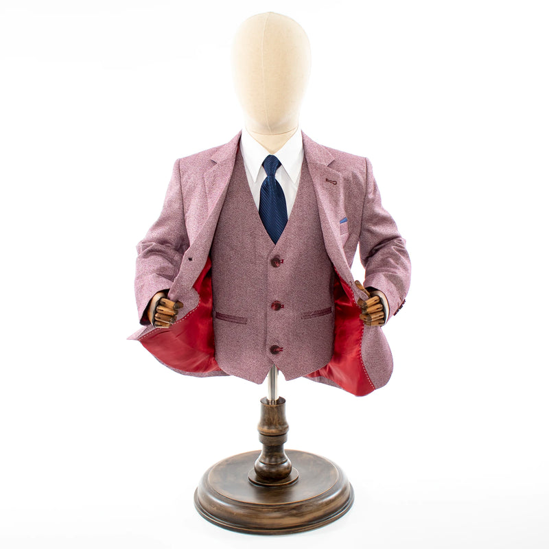 Kids' Burgundy Twill 3-Piece Suit