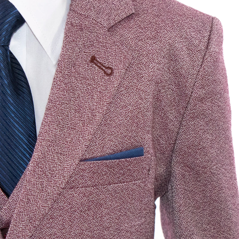 Kids' Burgundy Twill 3-Piece Suit