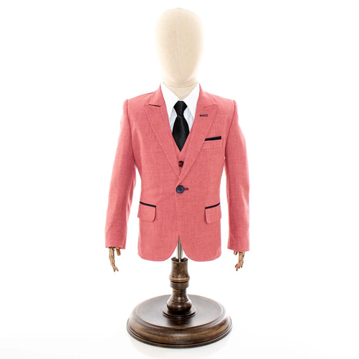 Ruby Red Twill Kids' Suit With Peak Lapels