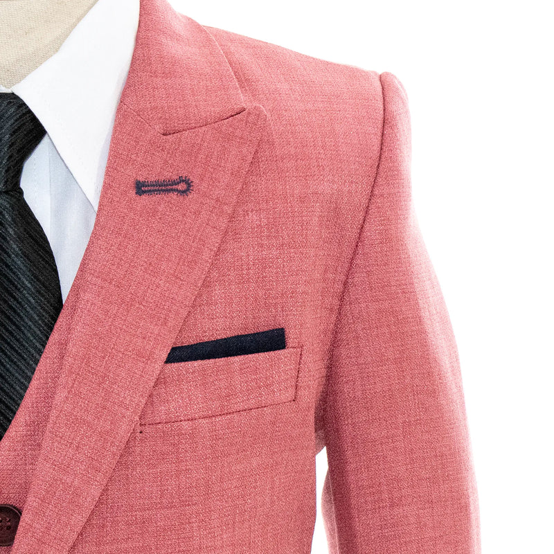 Ruby Red Twill Kids' Suit With Peak Lapels