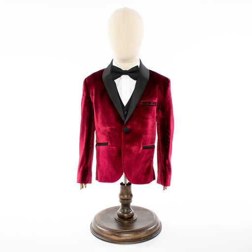 Kid's Burgundy Velvet 3-Piece Tuxedo