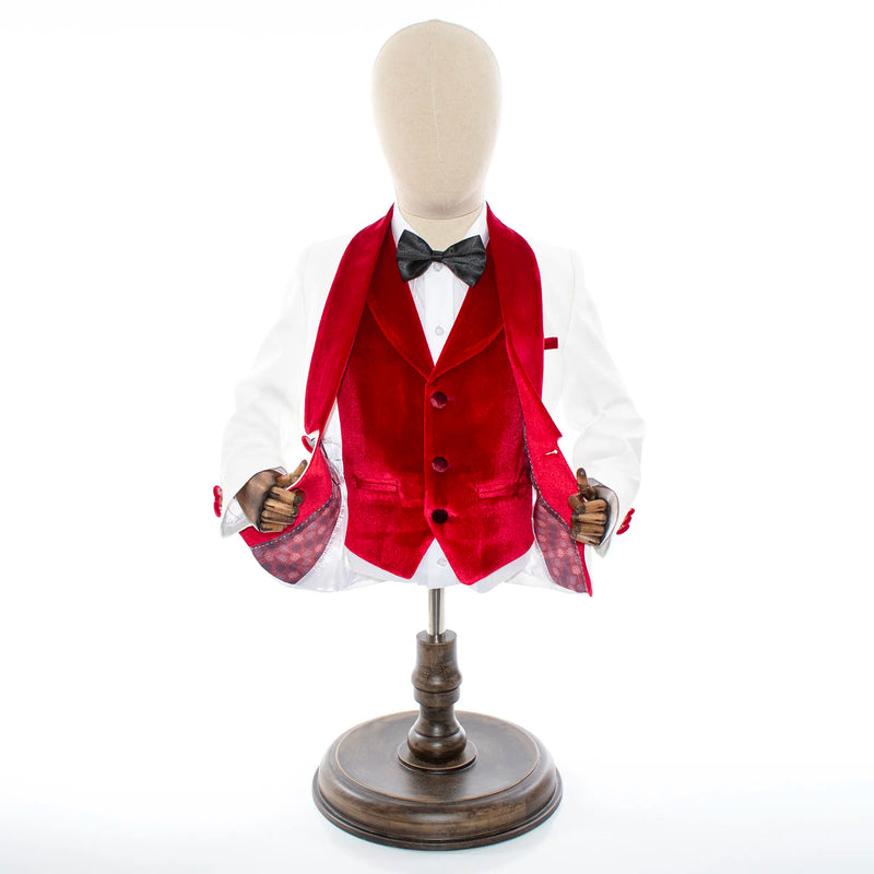 Kids' White And Burgundy Velvet 3-Piece Tuxedo
