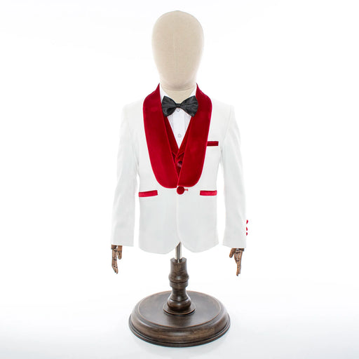 Kids' White And Black Velvet 3-Piece Tuxedo
