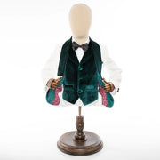 Kids' White And Green Velvet 3-Piece Tuxedo