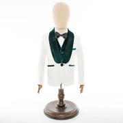 Kids' White And Green Velvet 3-Piece Tuxedo