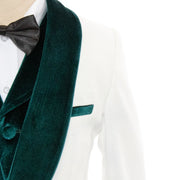 Kids' White And Green Velvet 3-Piece Tuxedo