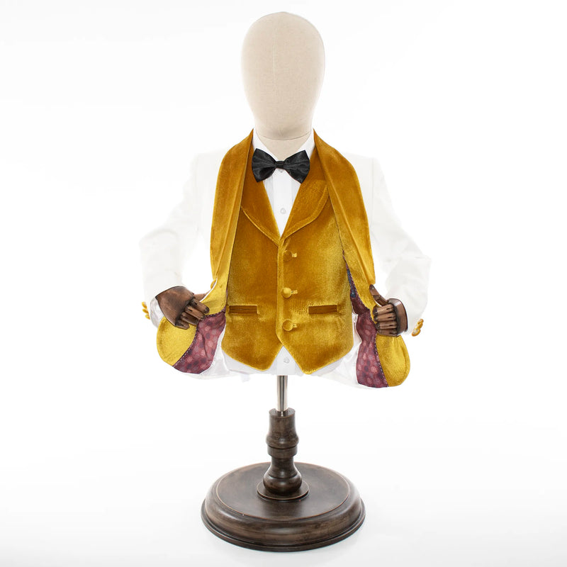 Kids' White And Gold Velvet 3-Piece Tuxedo