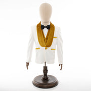 Kids' White And Gold Velvet 3-Piece Tuxedo