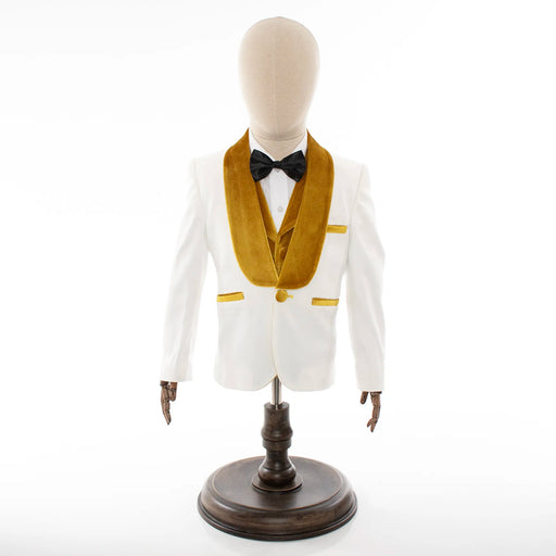 Kids' White And Gold Velvet 3-Piece Tuxedo