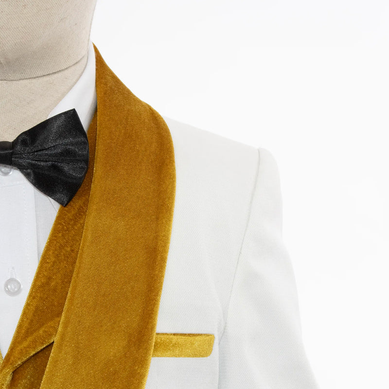 Kids' White And Gold Velvet 3-Piece Tuxedo