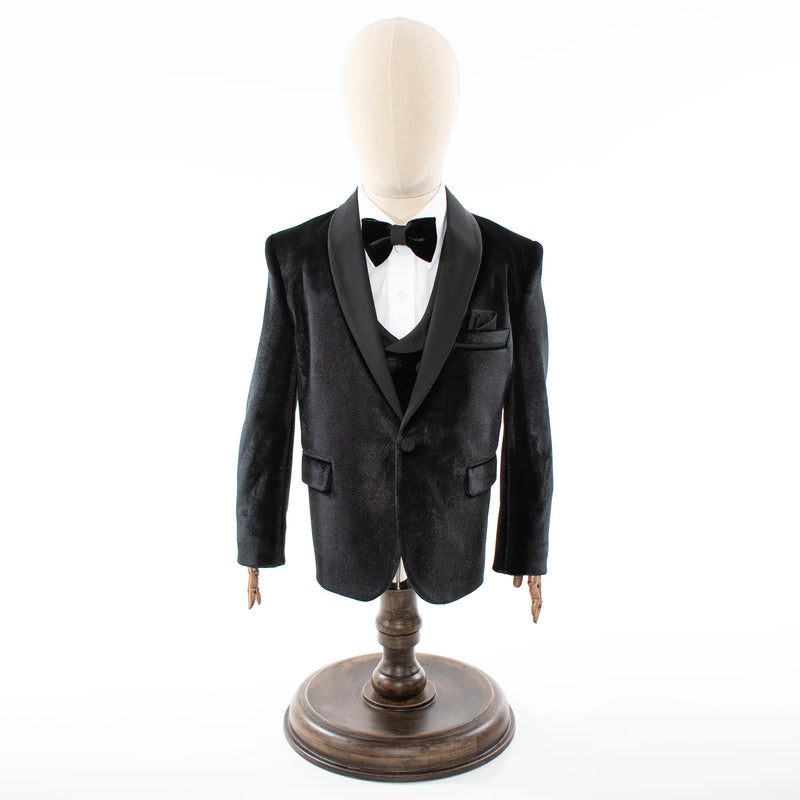 Kids' Black Velvet 3-Piece Tuxedo