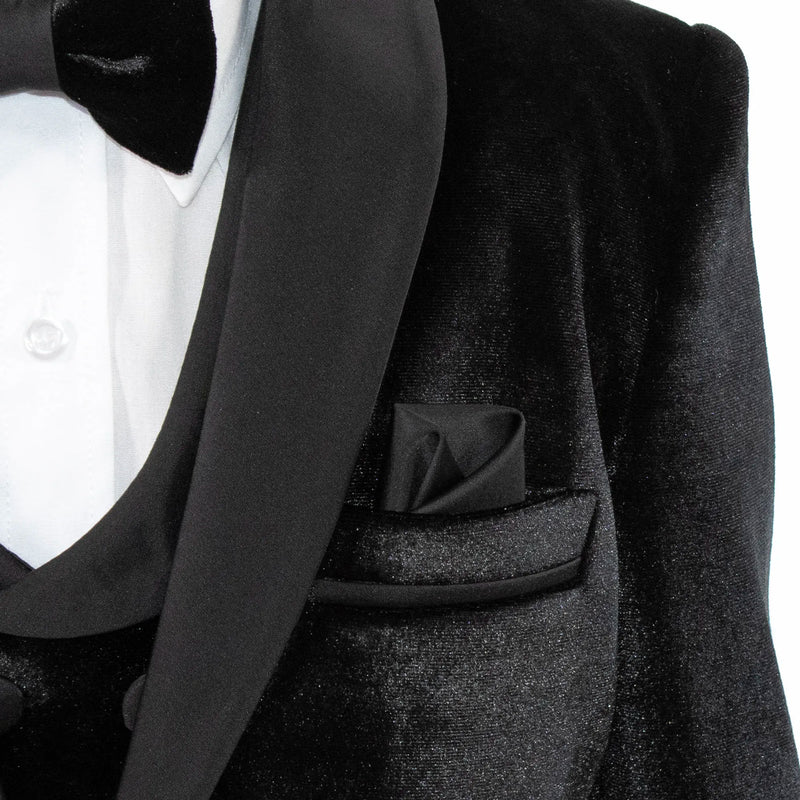 Kids' Black Velvet 3-Piece Tuxedo