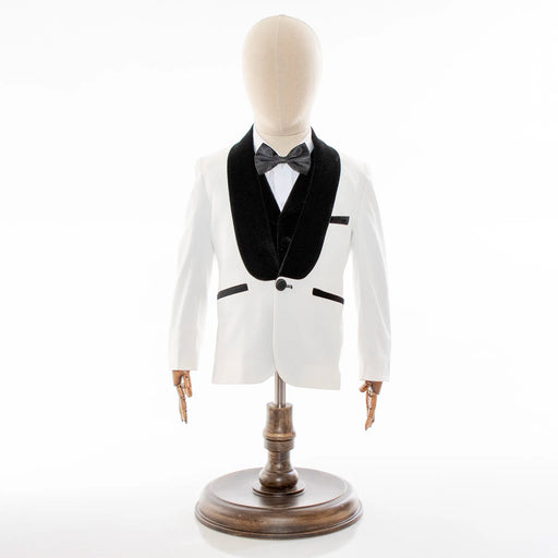 Kids' White And Black Velvet 3-Piece Tuxedo