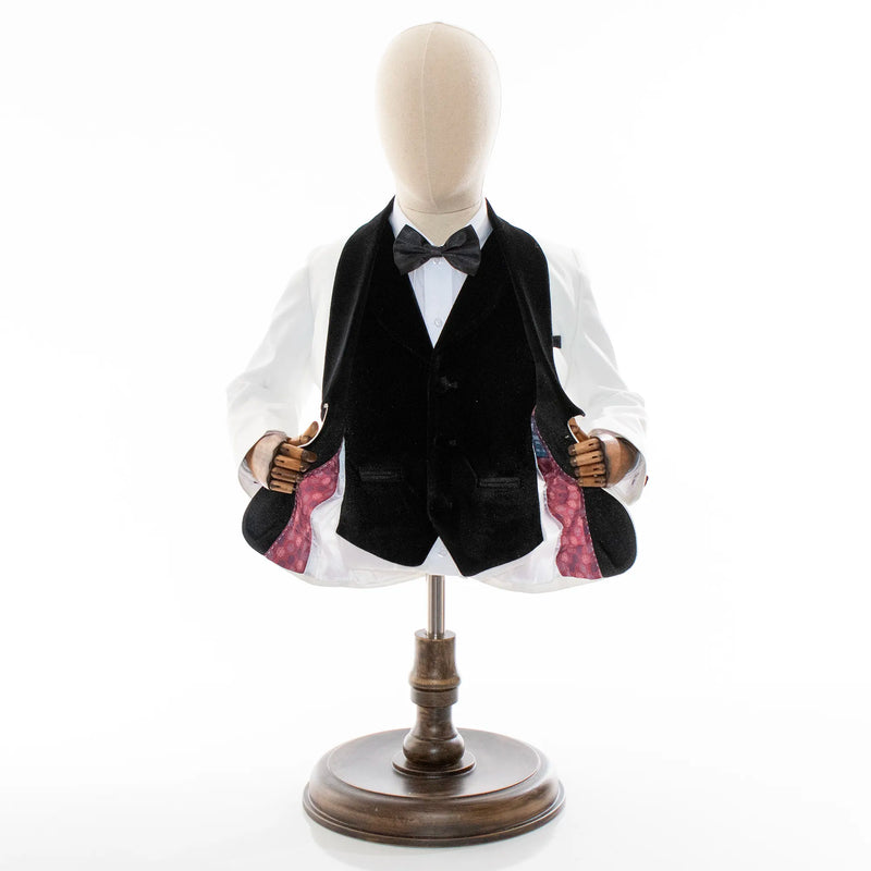 Kids' White And Black Velvet 3-Piece Tuxedo