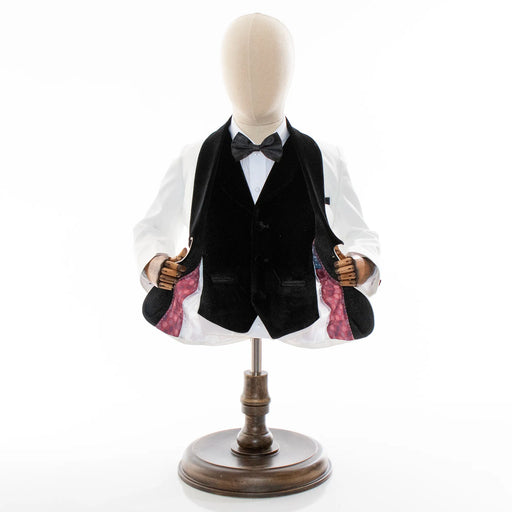 Kids' White And Black Velvet 3-Piece Tuxedo