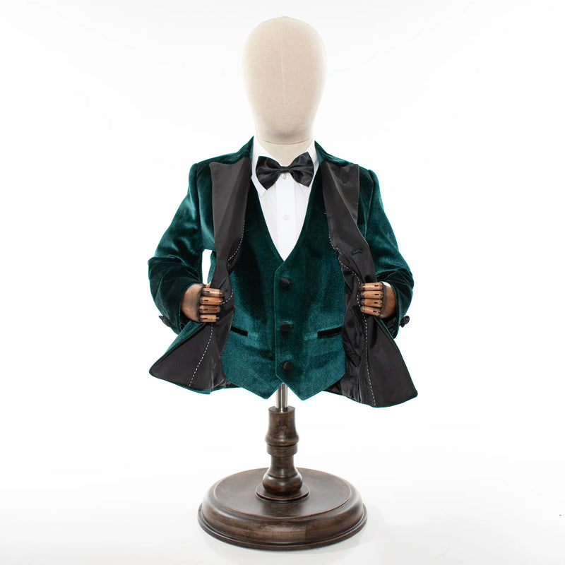 Green Velvet Double-Breasted 3-Piece Kids' Tuxedo