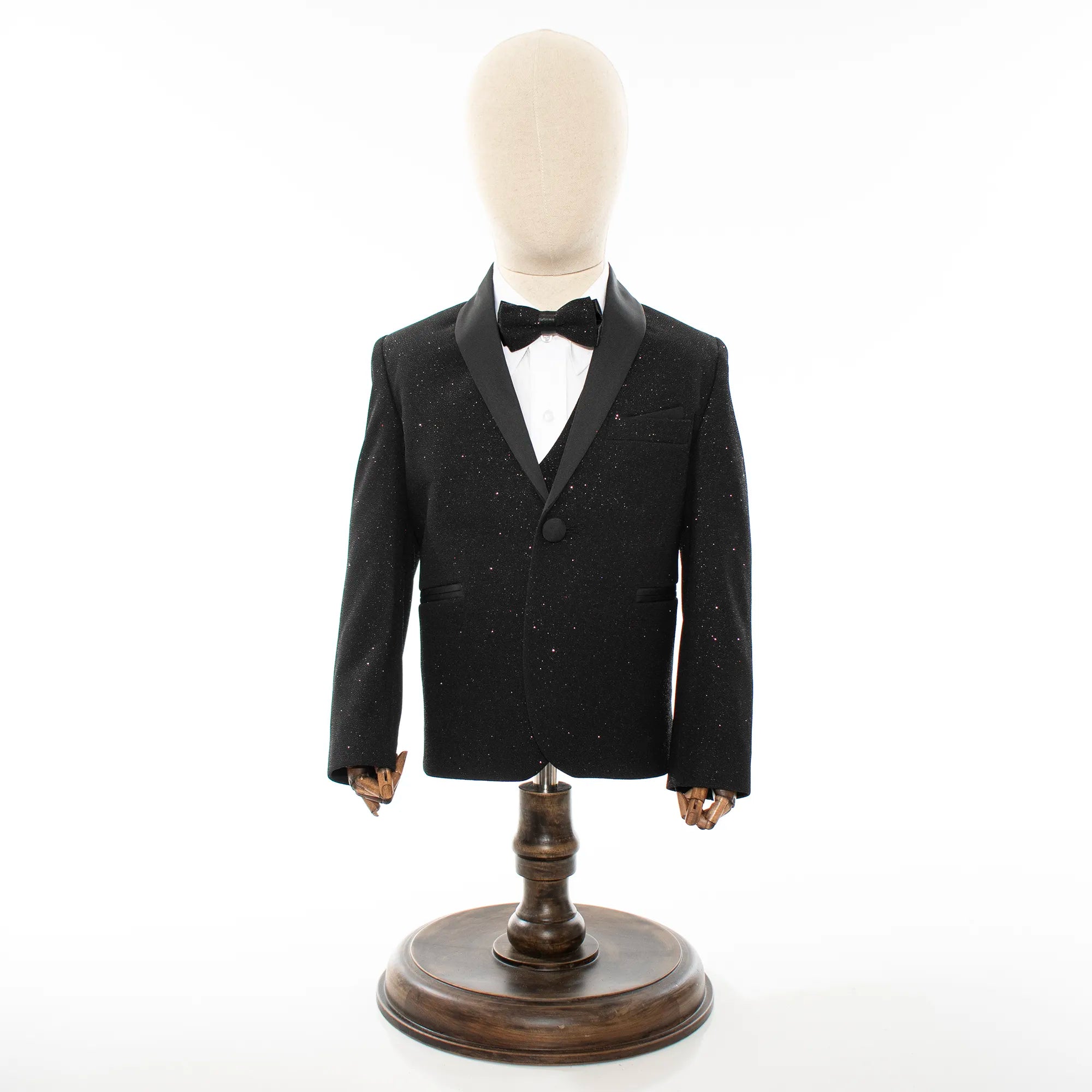 Black Glitter 3-Piece Kids' Tuxedo with Matching Waistcoat