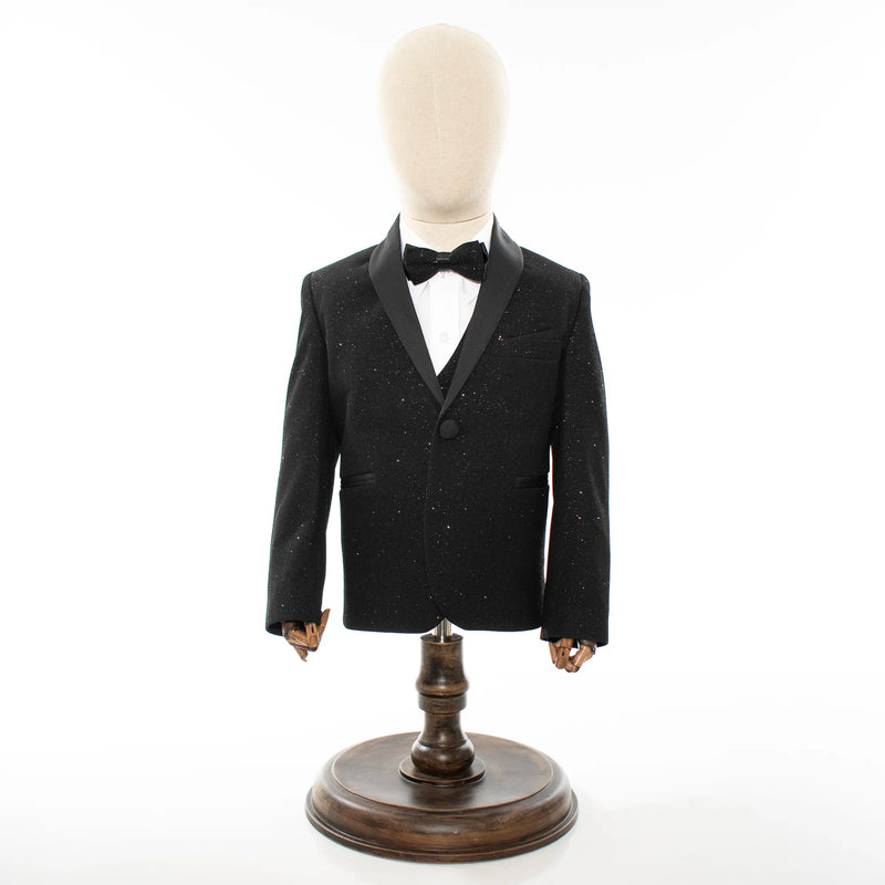 Black Glitter 3-Piece Kids' Tuxedo with Matching Waistcoat
