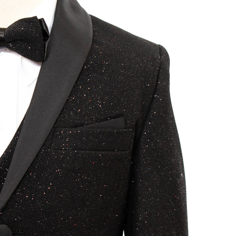 Black Glitter 3-Piece Kids' Tuxedo with Matching Waistcoat