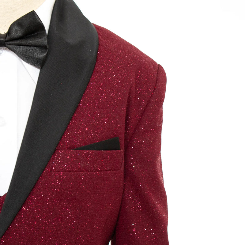 Burgundy Glitter 3-Piece Kids' Tuxedo with Matching Waistcoat