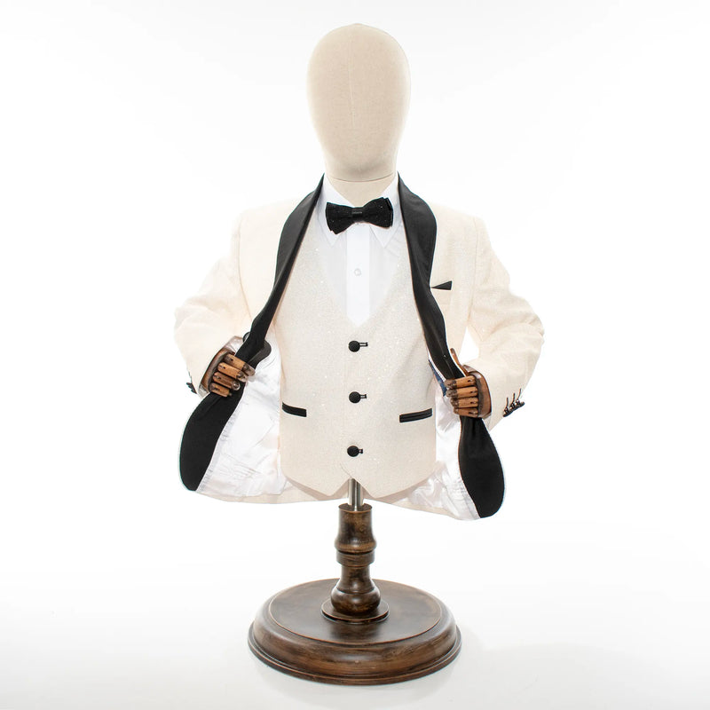 Cream Glitter 3-Piece Kids' Tuxedo with Matching Waistcoat