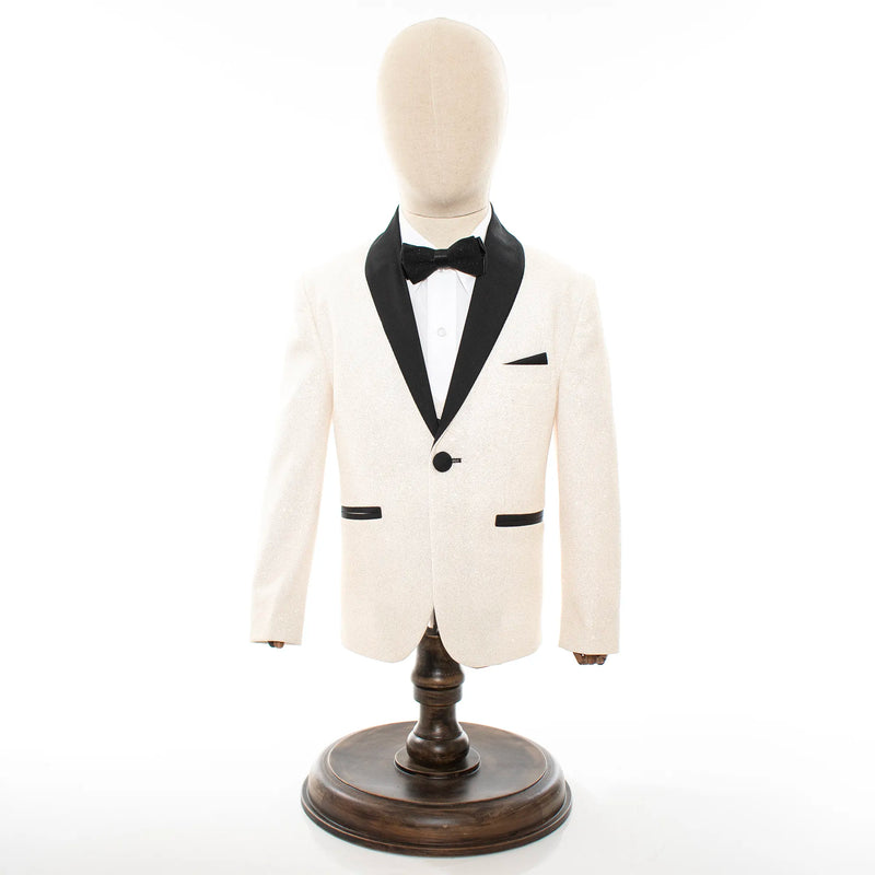 Cream Glitter 3-Piece Kids' Tuxedo with Matching Waistcoat
