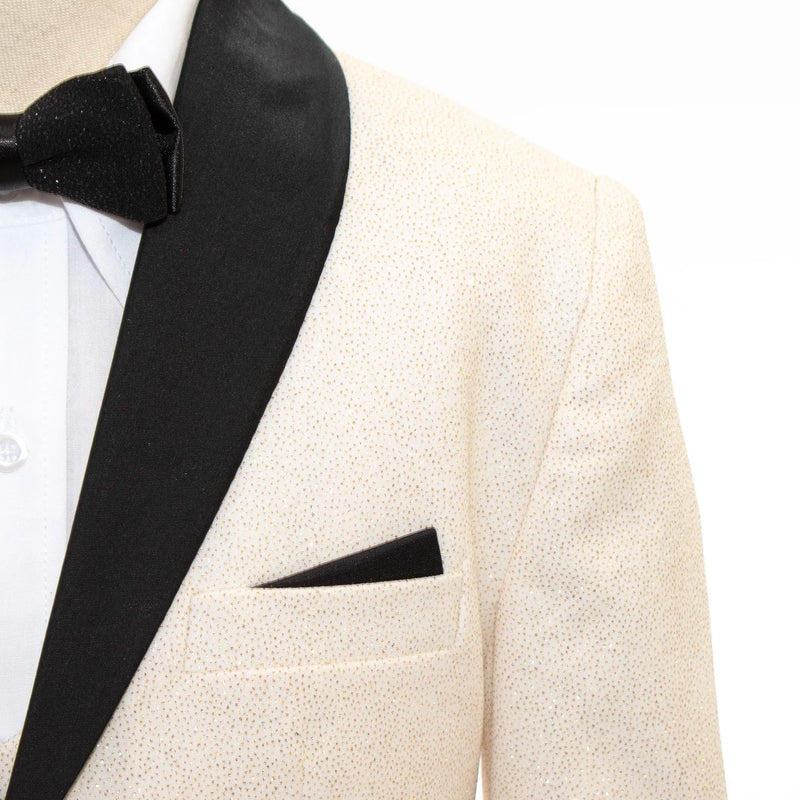 Cream Glitter 3-Piece Kids' Tuxedo with Matching Waistcoat