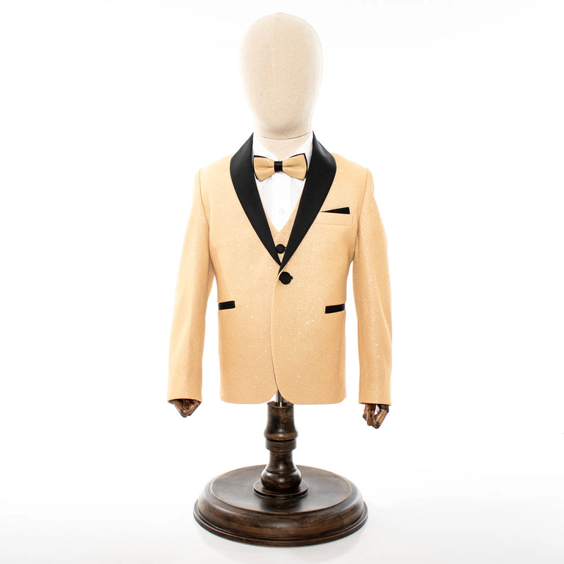 Gold Glitter 3-Piece Kids' Tuxedo with Matching Waistcoat
