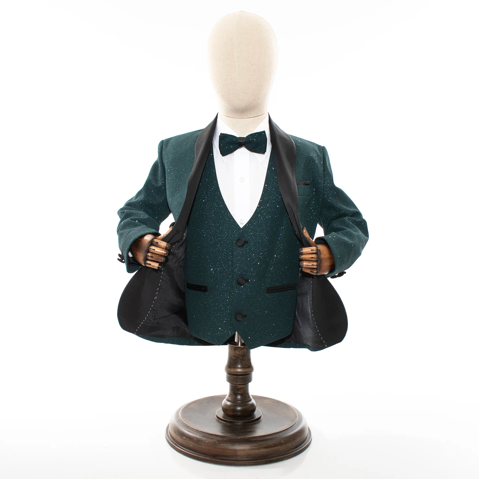 Hunter Greeen Glitter 3-Piece Kids' Tuxedo with Matching Waistcoat