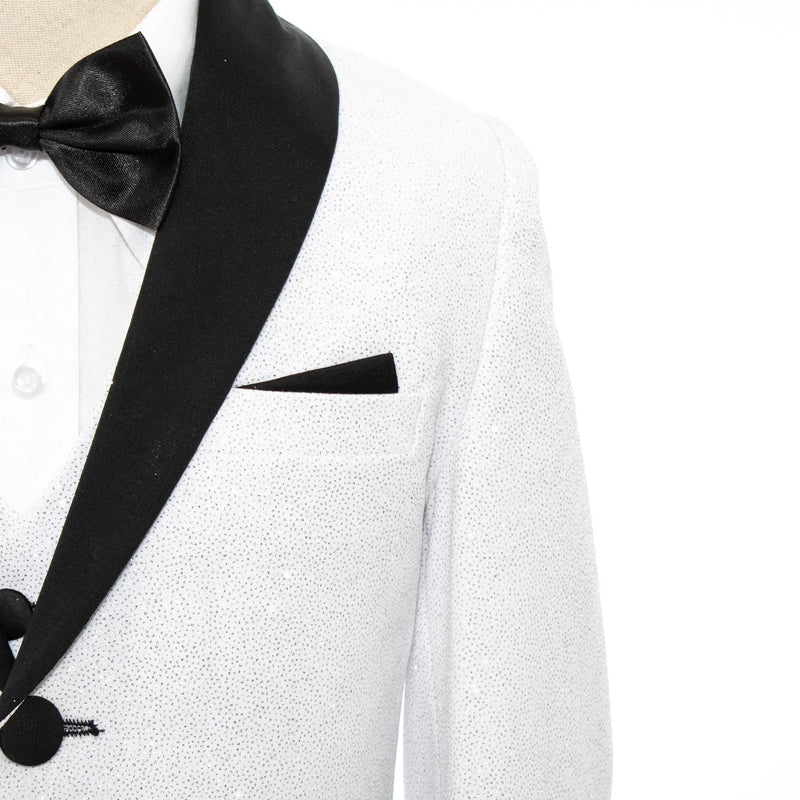White Glitter 3-Piece Kids' Tuxedo with Matching Waistcoat