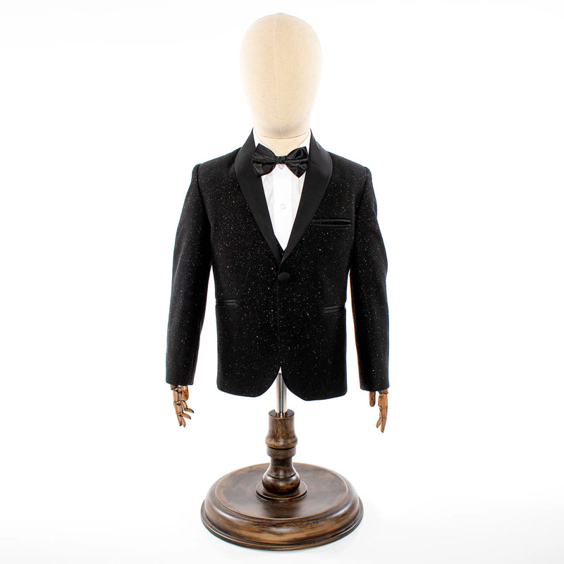 Kids' Black Glitter 3-Piece Tuxedo With Shawl Lapels