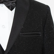 Kids' Black Glitter 3-Piece Tuxedo With Shawl Lapels