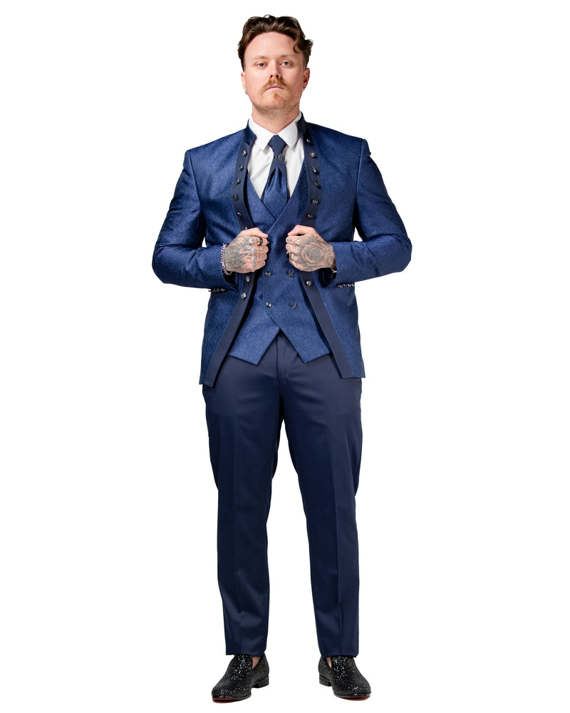 Alistair | Royal Blue Damask 3-Piece Slim-Fit Western Tuxedo