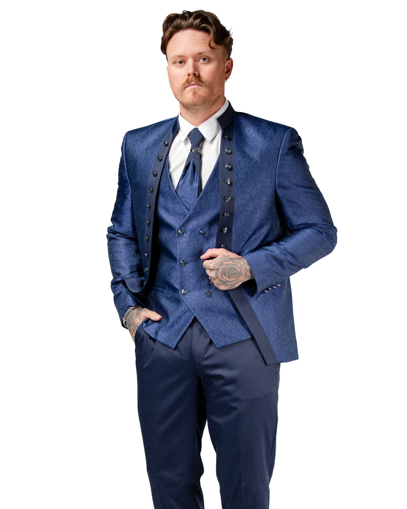 Alistair | Royal Blue Damask 3-Piece Slim-Fit Western Tuxedo